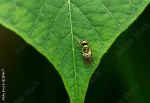 Fototapeta Metallic Green Fly Resting on a Leaf in Macro View