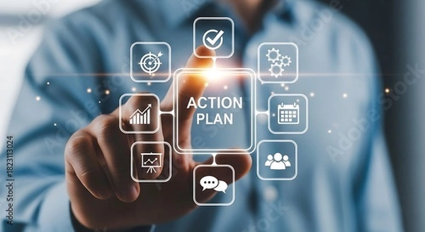 Obraz Action Plan Implementation Strategy, Goals, and Teamwork for Success
