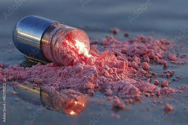 Obraz Pink substance spilling from a capsule, depicting concepts of health, medicine, and pharmaceutical innovation