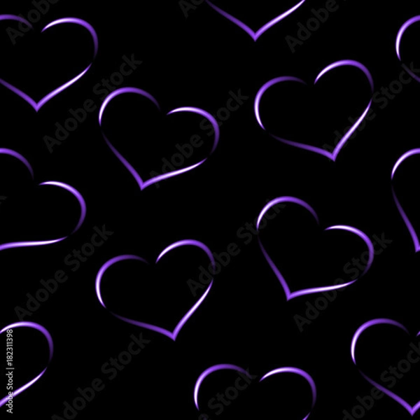 Obraz Purple neon hearts, seamless vector background.