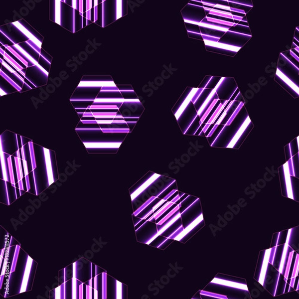 Obraz Modern seamless vector pattern, purple striped hexagons background.
