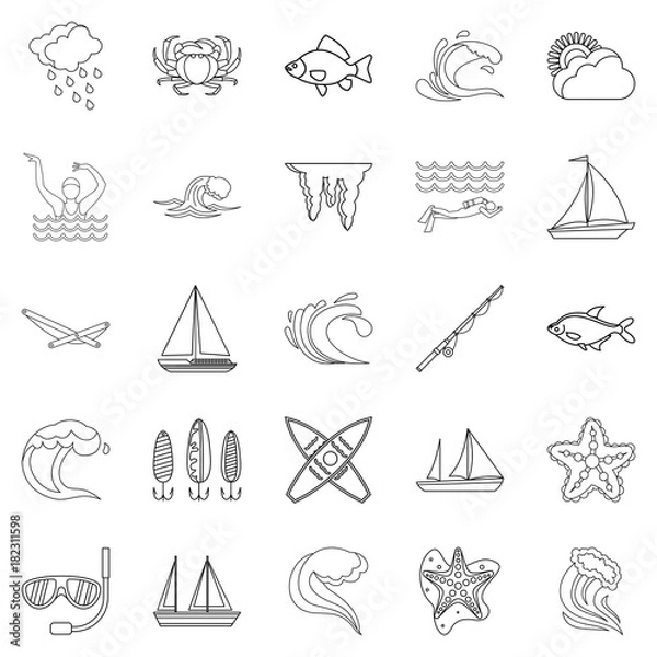 Fototapeta Overwater icons set, outline style