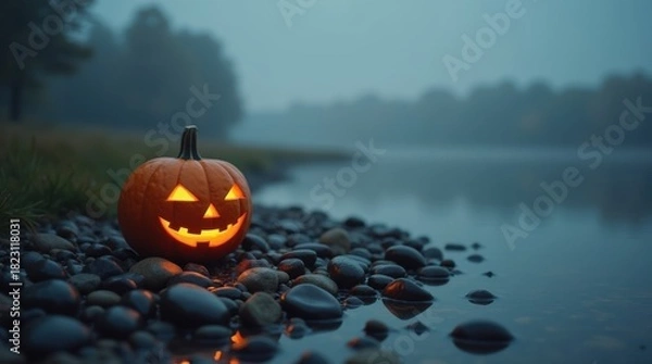 Fototapeta Glowing Pumpkin of Halloween Night Brings Spooky Magic to Life