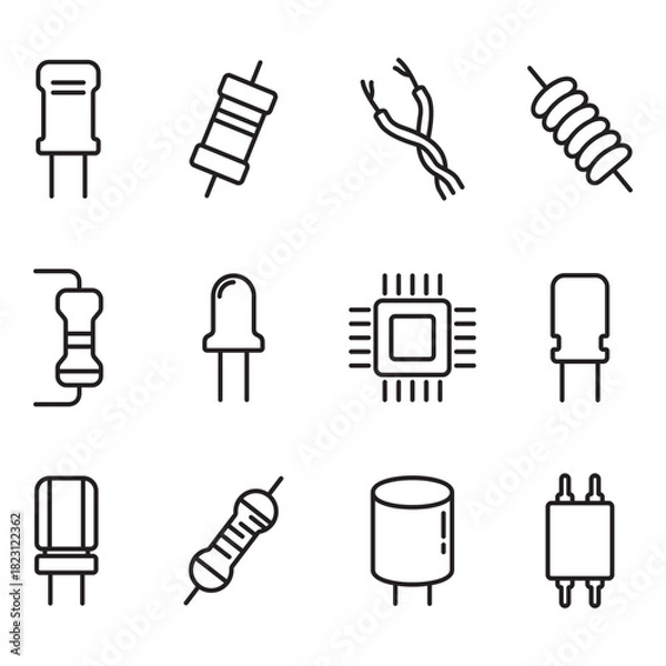 Fototapeta A collection of DIY electronics components related icons. Line style vectors.