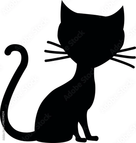 Obraz A sleek silhouette of a black cat, posed in a seated position with elegant whiskers, and tail, it's a timeless symbol of feline grace.