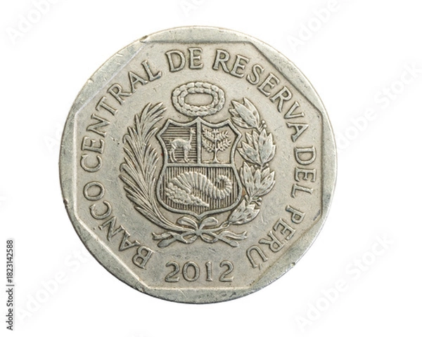 Obraz Peru one sol coin on white isolated background