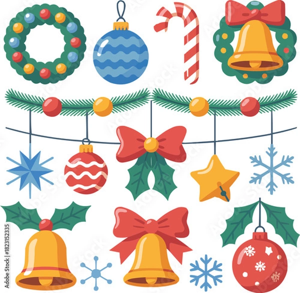 Fototapeta Festive Holiday Decorations PNG  Flat Vector Element Set