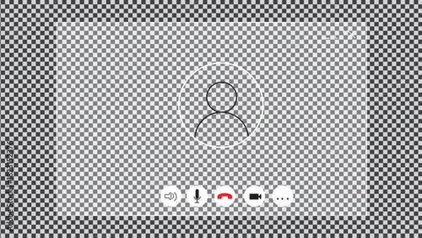 Fototapeta Video call screen with liquid glass frame. White light board with call interface for web and tablet or pad. Sound, mic, video and avatar. Messenger app mockup, vector illustration