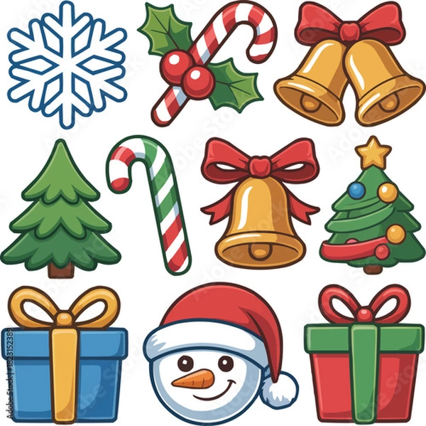 Obraz Colorful Winter Holiday Emoji PNG  Festive Flat Vector Elements