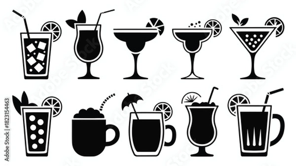 Obraz Refreshing mixed drink and cocktail icons