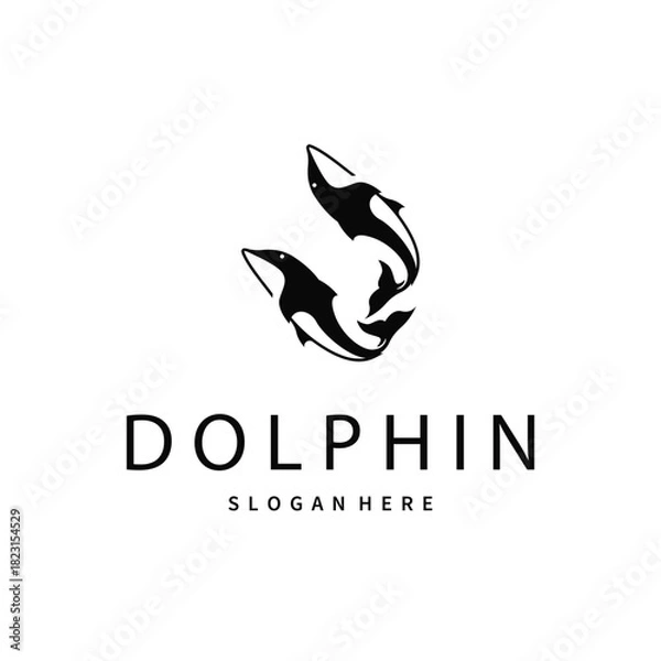 Obraz simple design open sea animal dolphin logo with simple sea dolphin concept illustration template