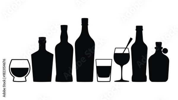 Obraz Alcoholic drink bottles and glasses icon set