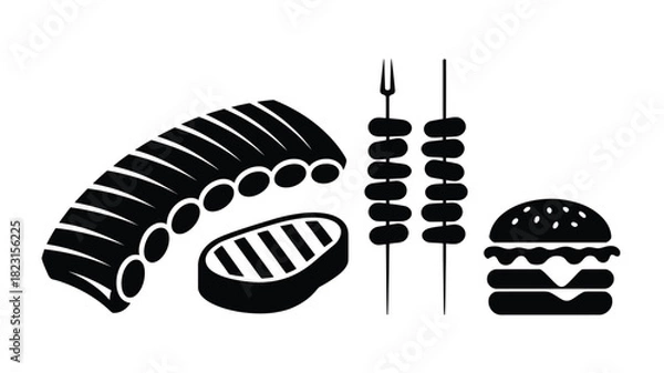 Obraz Assorted bbq grill meat and burger icons