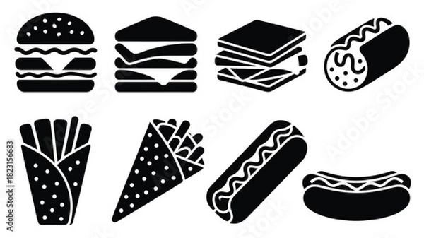 Fototapeta Fast food icons collection, diverse meal