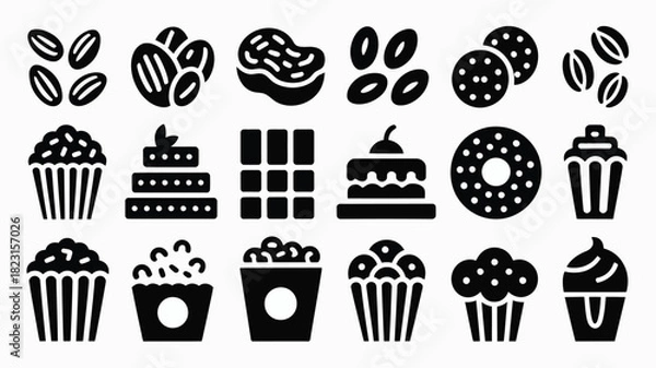 Fototapeta Assorted sweet treats and snacks icon set