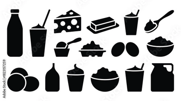 Obraz Dairy products and eggs icons collection