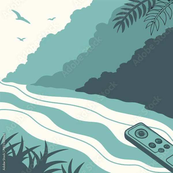 Obraz Tropical Waterfall Scene with Remote Control Keywords: tropical, waterfall, river, nature