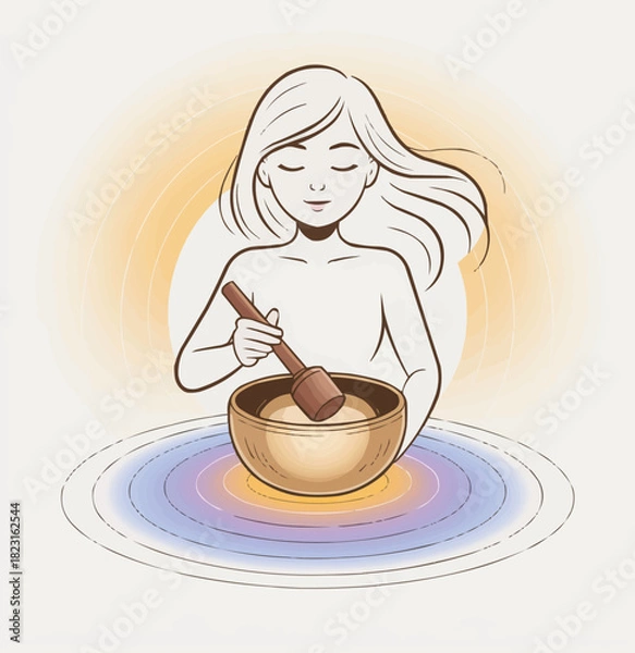 Obraz Sonic Healing Energy  Sound Therapy with Singing Bowl and Radiant Waves
