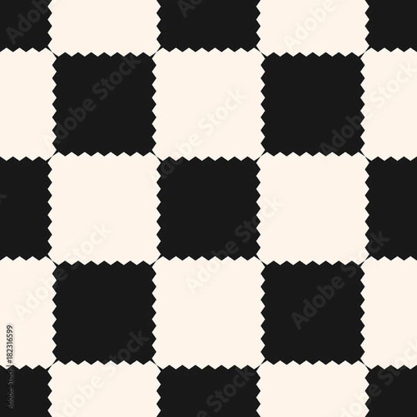 Obraz Vector checkered geometric seamless pattern with jagged squares. Black, white