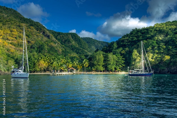 Fototapeta Anse noire, Martinique : Voilier ancré dans la baie