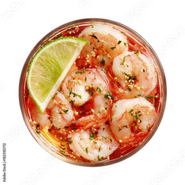 Obraz Shrimp ceviche with lime, cilantro, and broth, top view