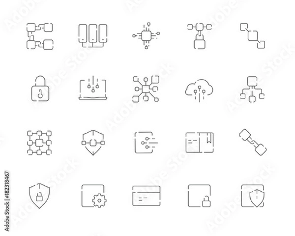 Fototapeta Simple set of Blockchain related vector line web icons. Contains such Icons as Blockchain, Block, Transaction, Ledger, Distribution and more. Editable Stroke. 48x48 Pixel Perfect.