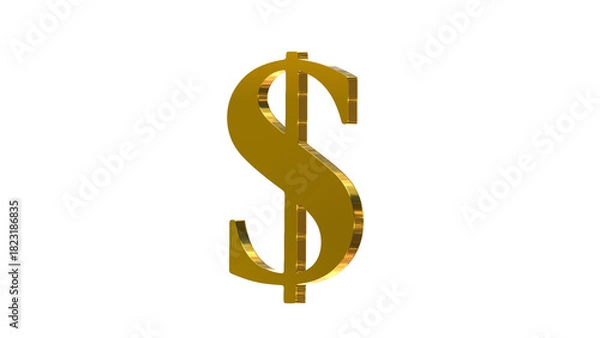 Obraz 3D Golden Dollar Sign – Shiny Metallic Symbol on PNG Transparent 