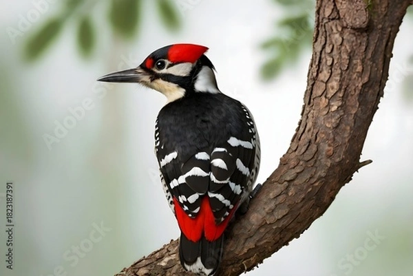 Obraz woodpecker on a branch,Woodpecker Isolated on White Background