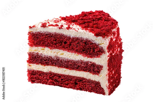 Obraz Sliced red velvet cake with white cream frosting