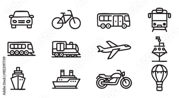Fototapeta Variety of transportation methods shown in simple line art style