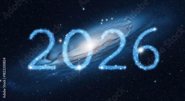 Obraz Blue Cosmic Galaxy Background with 2026 Text