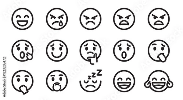 Fototapeta Set of Emoji Emoticons with Different Facial Expressions Vector Illustration