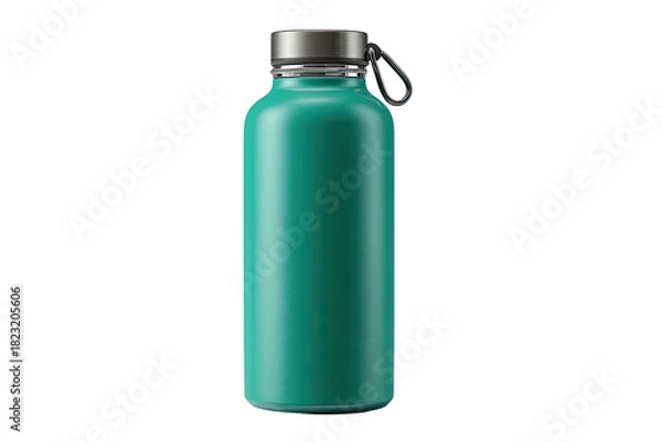 Obraz Teal water bottle with silver lid and carry loop on dark background