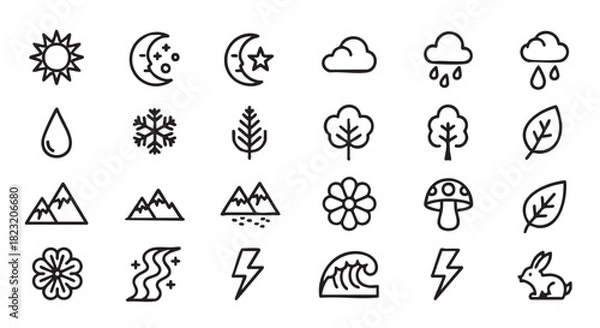 Fototapeta Weather and nature symbols collection vector illustration for design elements
