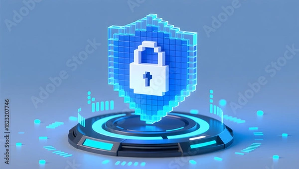 Obraz Blue pixel style digital security shield
