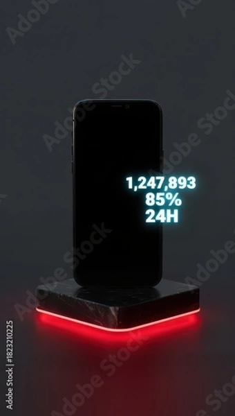 Obraz Futuristic black device with glowing red base and data display