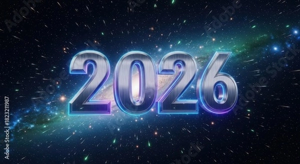 Obraz Cosmic Starfield with Blue 2026 Text