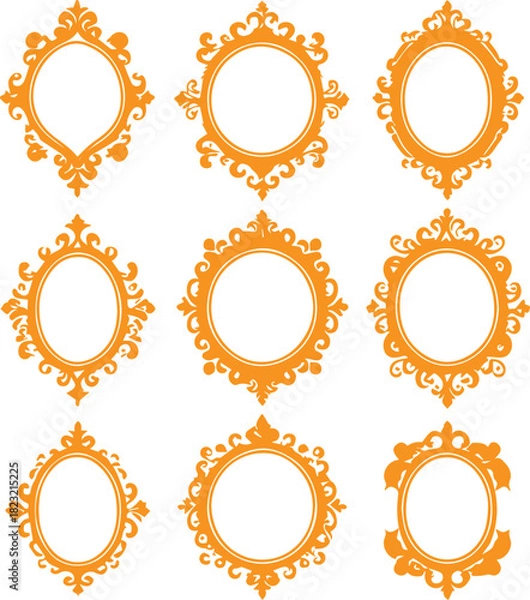 Obraz Doodle picture frame, hand drawn line vintage frame vector Golden shape on white background