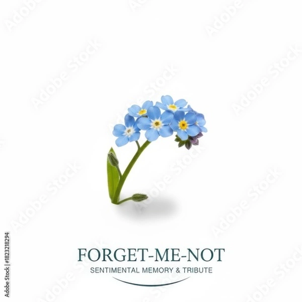 Fototapeta Forget me not floral illustration with spring flowers, summer leaves, and a butterfly pattern for a garden card design