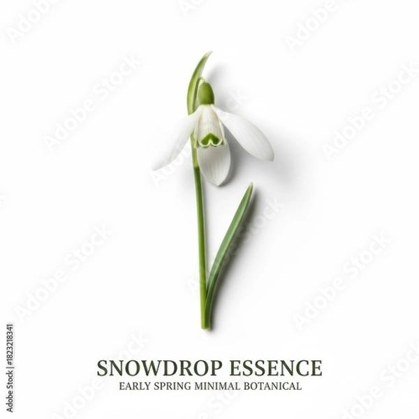 Fototapeta Isolated macro closeup of white spring snowdrop flowers and leaves against a clean background