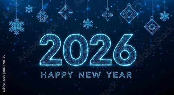 Obraz Glowing 2026 happy new year with snowflakes on dark background