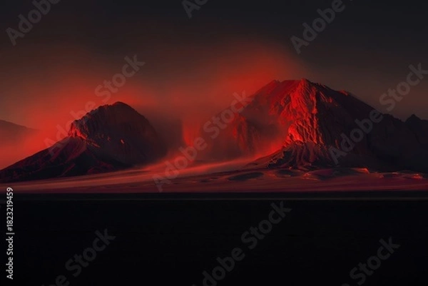 Obraz Fiery volcano eruption under a dark sky
