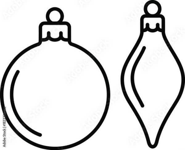 Fototapeta Two simple christmas tree ornaments, one round and one teardrop shaped, isolated on white background