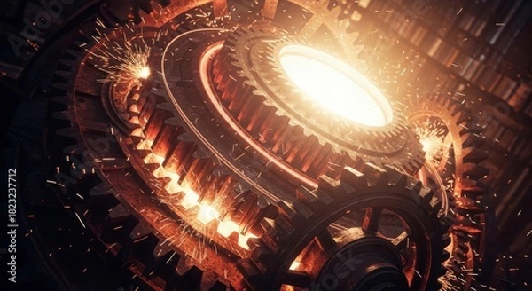 Obraz Futuristic mechanical structure with intense light source