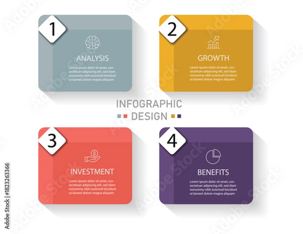 Fototapeta Infographic design template. Creative concept with 4 steps. Diagram or chart with four options. Can be used for business presentation, brochure, web design. Vector illustration.