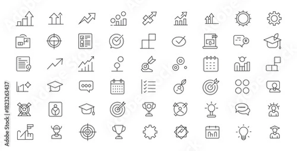Fototapeta Graph outline icon set. Containing statistics, survey, prediction, analysis, chart, graph, growth, and more. Linear icon collection. Editable stroke.