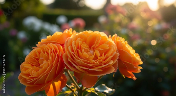 Obraz Stunning peach roses blooming in the sunlight, a vibrant floral display