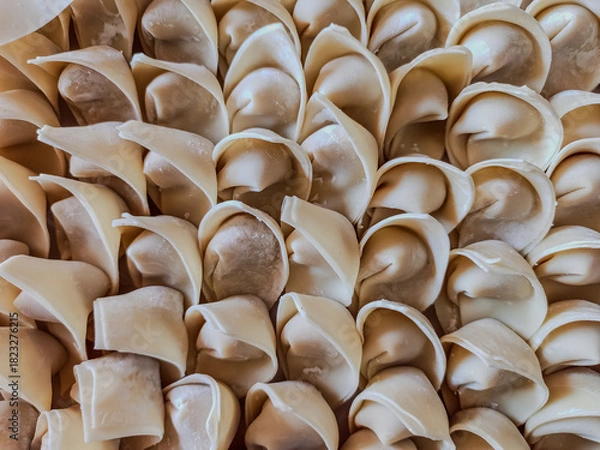 Obraz Raw Chicken Wonton Filling Wrapped in Dumpling Skins