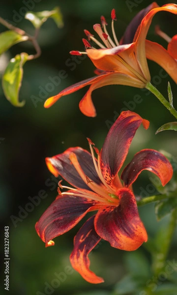 Obraz Asiatic Lily Forever Susan, Two Flowers Close-up