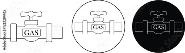 Fototapeta Gas pipeline valve line icons set. Industrial gas flow control symbols, ideal for safety alerts, plumbing diagrams, utility maps, professional and engineering isolated on transparent background.